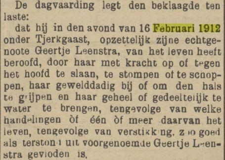 De aanklacht tegen dominee Ewoldt op de moord op zijn echtgenote Geertje Leenstra.