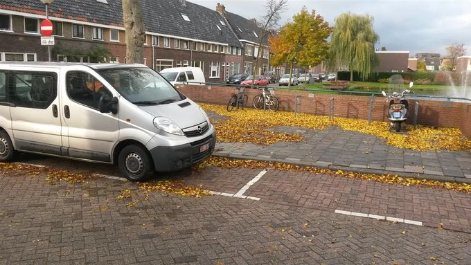Foto november 2016, de plaats delict: Ottergracht te Kralingseveer (Rotterdam). De taxi stond enkele meters voor de bus met   Belgisch kenteken.